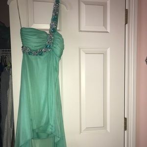Light Green High-Low Beaded Prom Dress